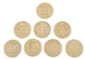 DN "A legértékesebb magyar érmék" 8xklf aranyozott Cu emlékérem kapszulában, 7 darab tanús...
