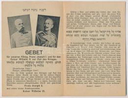 Gebet für unseren König, Franz Joseph I. und für den Kaiser Wilhelm II. zur Zeit des Krieges / Első világháborús kinyitható zsidó imádság Ferenc Józsefhez és II. Vilmos császárhoz, héber nyelven, judaika. Gringlinger kiadása / WWI Jewish Hebrew folding card, pray for Franz Joseph and Wilhelm II - Judaica