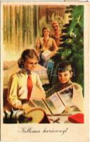 1950 Magyar szocialista úttörő karácsonyi üdvözlő propagandalap. Művészeti Alkotások / Hungarian socialist Christmas propaganda card