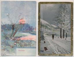 4 db RÉGI karácsonyi üdvözlő képeslap + 1 modern, vegyes minőség / 4 pre-1945 Christmas greeting pos...