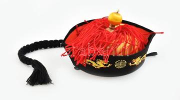 Kínai hagyományőrző kalap, sárkányos hímzéssel, d: 19 cm