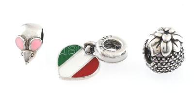 Ezüst(Ag) charm, 3 db, Pandora jelzéssel, bruttó: 7 g