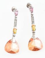 Ezüst(Ag) fülbevalópár színes kövekkel, jelzett, h: 5 cm, bruttó: 13,1 g