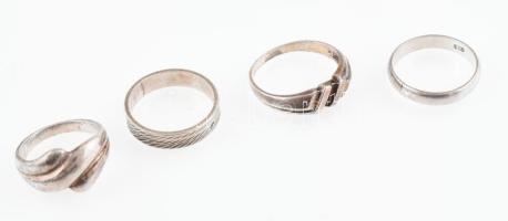 4 db különféle ezüst (Ag) gyűrű, jelzettek, össz. nettó: 11,2 g, m: 53-58