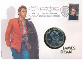 Marshall-szigetek 1996R 5$ Cu-Ni "James Dean", érmés borítékban, első napi bélyegzéses bélyeggel, német tájékoztató lappal T:PP  Marshall Islands 1996R 5 Dollars Cu-Ni "James Dean" in coin envelope with first day of issue stamp and cancellation, with german description C:PP Krause KM#303