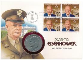 Amerikai Egyesült Államok 1972. 1$ Eisenhower Cu-Ni felbélyegzett borítékon, bélyegzéssel, német nyelvű leírással T:1- USA 1972. 1 Dollar Eisenhower Cu-Ni in envelope with stamp and german language description C:Au