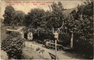 1917 Védfalu, Vidernik, Eimerau, Vydrník; Erzsébet kénes-vasas vízű gyógyfürdő, park részlet. Friedmann Miksa kiadása / spa, park (Rb)