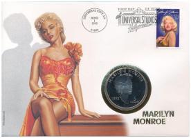 Marshall-szigetek 1995. 5D "Marilyn Monroe" érmés borítékban, első napi bélyegzéses bélyeggel, német tájékoztató lappal T:PP  Republic of the Marshall Islands 1995. 5 Dollar "Marilyn Monroe" in coin envelope with first day of issue stamp and cancellation, with german description C:PP Krause KM# 253