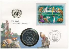 Tonga 1986. 1P Cu-Ni "WWF 25. évfordulója" felbélyegzett borítékon, alkalmi bélyegzéssel, német nyelvű leírással T:1 patina Tonga 1986. 1 Pa'anga Cu-Ni "25th anniversary of WWF" in envelope with stamp, with german description C:UNC patina Krause KM#128