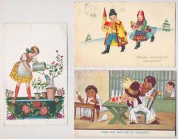 29 db RÉGI magyar népviseletes üdvözlő képeslap vegyes minőségben / 29 pre-1945 Hungarian folklore greeting motive postcards in mixed quality