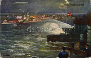 Az Osztrák-Magyar Haditengerészet Velence bombázásánál / Beschießung Venedigs. K.u.K. Kriegsmarine / WWI Austro-Hungarian Navy art postcard, Bombing of Venice s: F. Höllerer