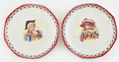 MZ Austria (Altrohlau) porcelán dísztányér, 2 db, XIX. sz. vége. Matricás, jelzett, kopásokkal, d: 24,5 cm