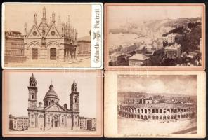 cca 1890 7 db Olasz városképes kabinetfotó Genova, Verona, stb 11x17 cm / 7 vintage Italy photos