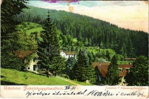 1905 Feketehegy-fürdő, Feketehegy, Schwartzenberg, Cernohorské kúpele (Merény, Vondrisel, Nálepkovo); látkép. Lomniczy V. kiadása / general view, spa (szakadás / tear)