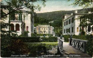 1910 Trencsénteplic, Trencianske Teplice; Villen Graf Seldern / Gróf Seldern villák. Wertheim Zsigmond kiadása / spa, villas (lyuk / pinhole)