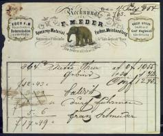 1854 Arany elefánt borkereskedés litho számla