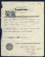 1867 A kir. Egyetemi nyomda nyugtája Körmöcbánya tanácsának munkakönyvekért 5+2kr okmánybélyeggel