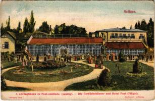 1911 Szliács, Sliac; Növényházak és Pest szálloda / Die Gewächshäuser und Hotel Pest (Flügel) / hotel, greenhouses (EB)