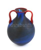 Piros kék üveg váza, hibátlan, m: 21 cm
