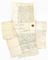 cca 1750-1850 Régi szerződések, okmányok, levelek viaszpecséttel 6 db