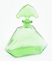 Art Deco uránzöld színű üvegpalack, hibátlan, m: 20,5 cm