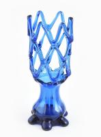 Kék fonatos váza, hibátlan, m: 23,5 cm