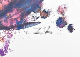 Zólyomi Katalin (?-): Lila kép. Akril, papír, jelezve jobbra lent, 29,5x42 cm