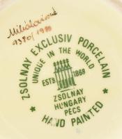 Zsolnay virágmintás porcelán váza, kézzel festett, jelzett, hibátlan, m: 27 cm