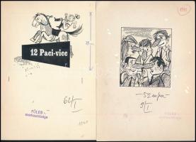 Ruszkay György (1924-1998) 6 db karikatúra. Tus, papír, vegyes technika. Némelyik jelzéssel a Füles újságban megjelent rajzok. Lapméret 22x16 cm