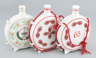 3 db Hollóházi butykos, jelzett, kopott, m: 15,5cm