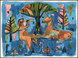 Rác András (1926-2013): Jelenet (Mozaik- vagy falképterv). Tempera, ceruza, papír. Jelzés nélkül. Pr...