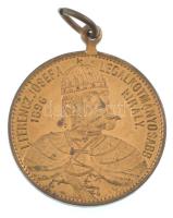 1896. Árpád a honalapító 896-1896 / I. Ferencz József a legalkotmányosabb király 1896 aranyozott bronz jubileumi emlékérem füllel (28mm) T:1- kopott aranyozás