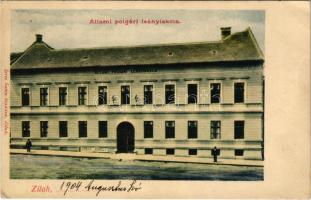 1904 Zilah, Zalau; Állami polgári leányiskola, Orbán Károly üzlete. Seres Samu kiadása / girl school, shop (EK)