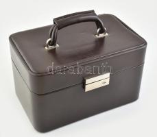 Nagy tükrös kozmetikai táska, benne, bizsuk, krém, lakk, szájceruzák stb. 21x34x21 cm