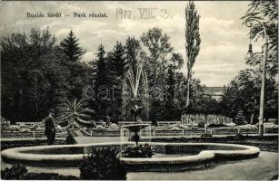1912 Buziásfürdő, Baile Buzias; park részlet, szökőkút. Heksch Manó kiadása / park, fountain, spa (ázott sarok / wet corner)
