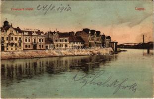 1910 Lugos, Lugoj; Temes-parti részlet, híd, Julius Ilka üzlete. Nagel Sándor kiadása / Timis riverside, bridge, shop (EK)