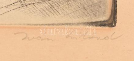 Iván Szilárd (1912-1988): Táj varjakkal. Rézkarc, papír, jelzett, lapszéli kisebb sérüléssel, 29x39 ...