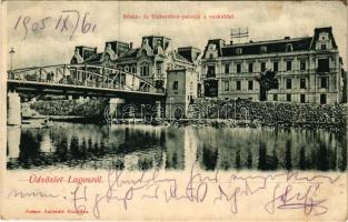 1905 Lugos, Lugoj; Bésán- és Haberehrn-paloták a vashíddal. Nemes Kálmán kiadása / palaces, bridge (EK)