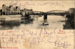 1905 Lugos, Lugoj; Vashíd, Bésán palota, Délmagyarországi Bank. Nemes Kálmán kiadása / Eisenbrücke / bridge, palace, bank (fl)