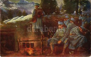 1916 Siesta in Schützengraben / Pihenő a lövészárokban / WWI K.u.k. military art + "K.u.k. 10. Kav. Trp. Div. Kmdo." + "TÁBORI POSTAHIVATAL 89" (EB)