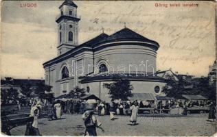 1911 Lugos, Lugoj; Görögkeleti templom, piac / church, market (EK)