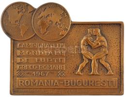 Románia 1967. Görög-római Birkózó Világbajnokság - Románia, Bukarest bronz plakett (58x77mm) T:1- Romania 1967. The World Championships of Greco-Roman Wrestling - Romania, Bucharest bronze plaque (58x77mm) C:AU