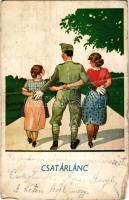 1939 Csatárlánc / Hungarian military humour art postcard (b)