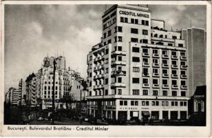 1939 Bucharest, Bukarest, Bucuresti, Bucuresci; Bulevardul Bratianu, Creditul Minier / street view, automobiles (EK)