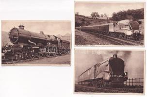 3 db RÉGI angol vasúti képeslap, gőzmozdonyok / 3 pre-1945 British railway postcards with locomotives: King Georg V, West Riding Limited, The Flying Scotsman