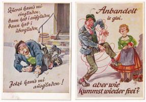 4 db régi német humoros képeslap részeg férfiakkal / 4 pre-1945 German humorous postcards with drunk...