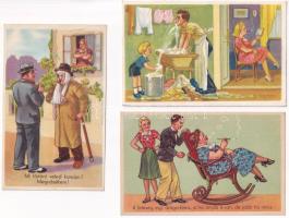 6 db régi magyar humoros képeslap: anyós és házaspár / 6 pre-1945 Hungarian humorous postcards: mother-in-law and marriage