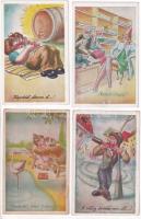 8 db régi magyar humoros képeslap Kaszás Jámbor grafikáival / 8 pre-1945 Hungarian humorous postcards