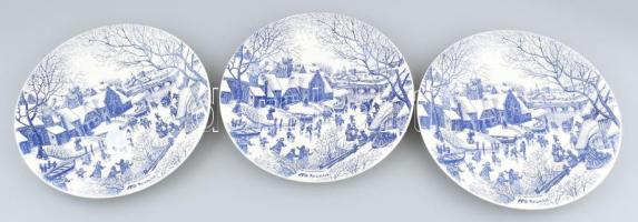 3 db karácsonyi tányér, német, jelzett, fajansz, mázrepedésekkel, d: 24,5 cm