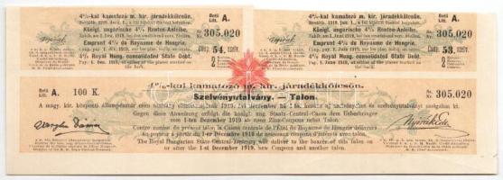 Budapest 1892. "A Magyar Korona országai 4%-al kamatozó járadékkölcsön" államadóssági kötv...